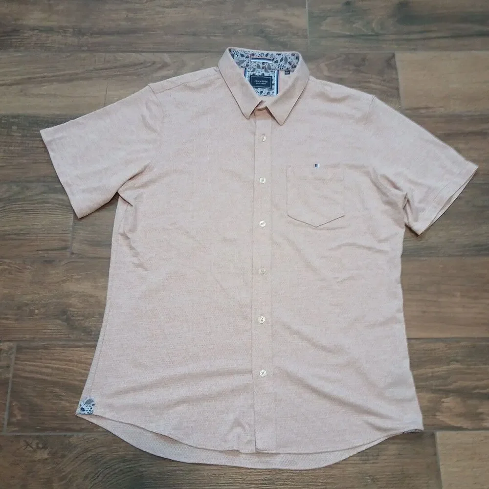 7 Diamonds 4-Way Stretch Shirt Mens Large Pink Jacquard Stretch Hybrid Textured